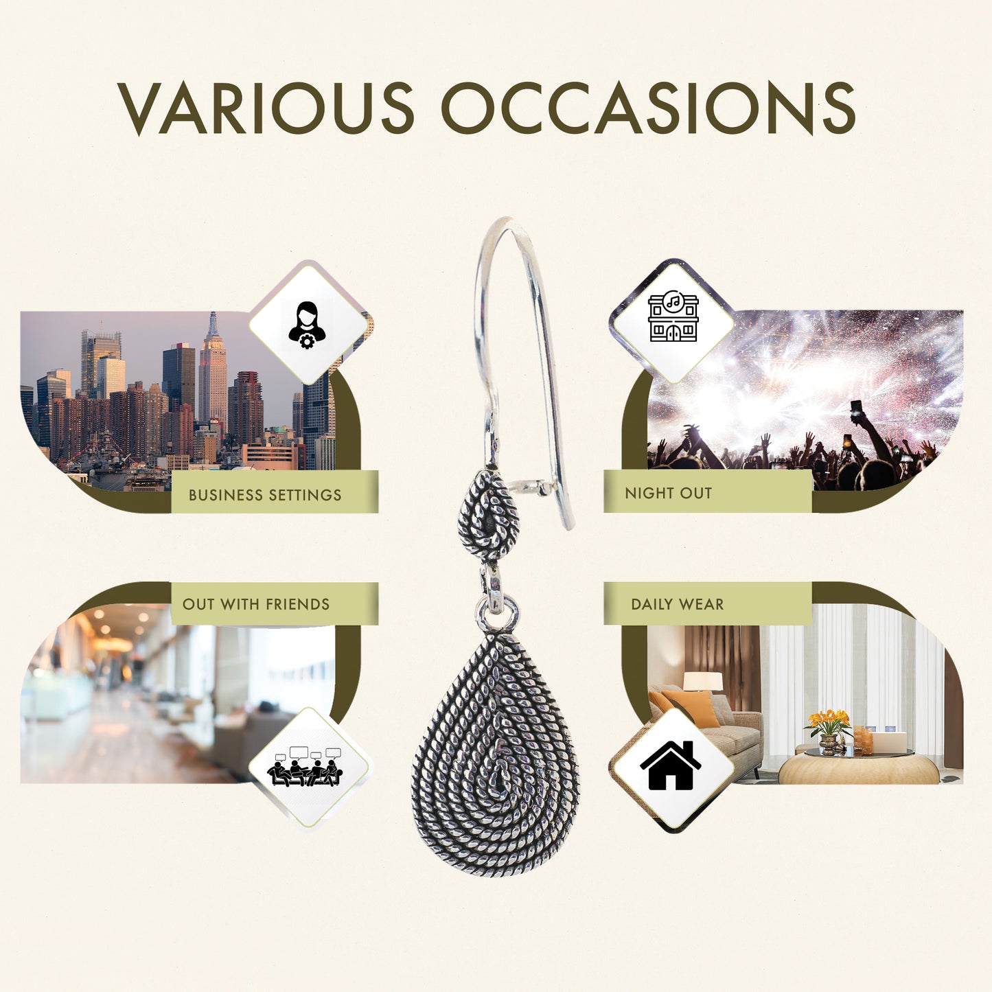 MESOP Teardrop Womens Silver Earrings, 925 Sterling Silver Drop Earrings, Timeless Mesopotamia History Inspired, Fluted Filigree Dangle Earrings and Valentines Day Gift