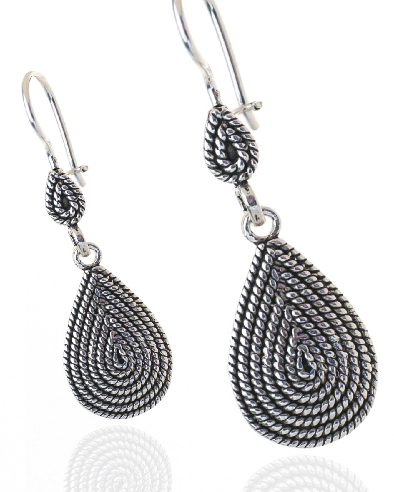 MESOP Teardrop Womens Silver Earrings, 925 Sterling Silver Drop Earrings, Timeless Mesopotamia History Inspired, Fluted Filigree Dangle Earrings and Valentines Day Gift